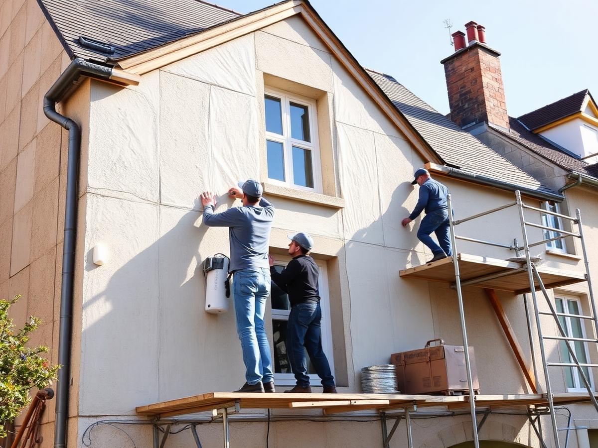 Travaux d'isolation thermique par l'extérieur sur une maison