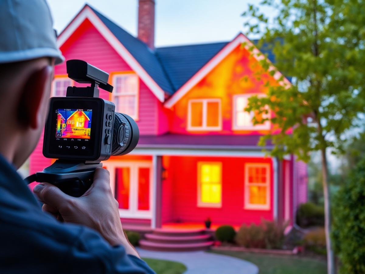 Caméra thermique révélant les déperditions de chaleur d'une maison